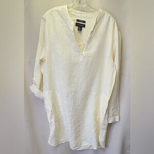 Tahari Women’s 100% Linen Tunic Dress Yellow  & White Size Large